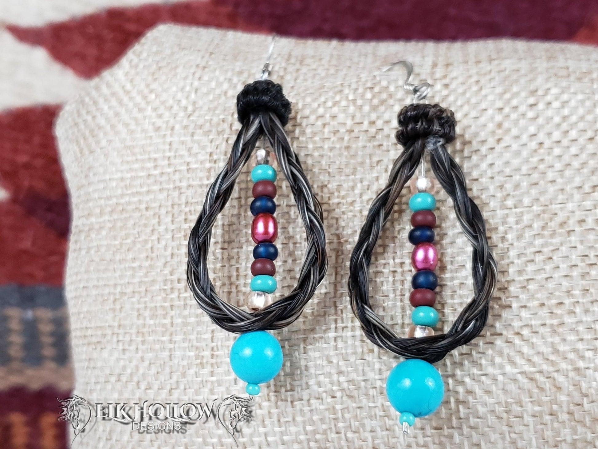 Braided Horse Hair Beaded Earrings - Elk Hollow DesignsBraided Horse Hair Beaded Earrings
