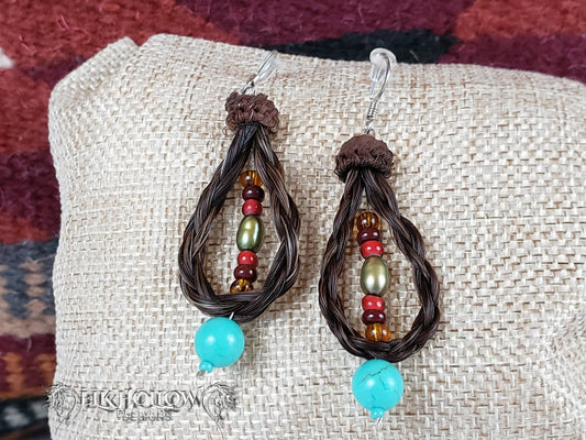 Braided Horse Hair Beaded Loop Earrings - Elk Hollow DesignsBraided Horse Hair Beaded Loop Earrings