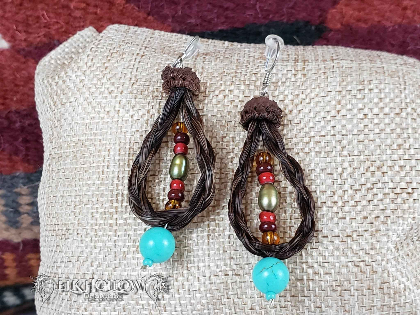 Braided Horse Hair Beaded Loop Earrings