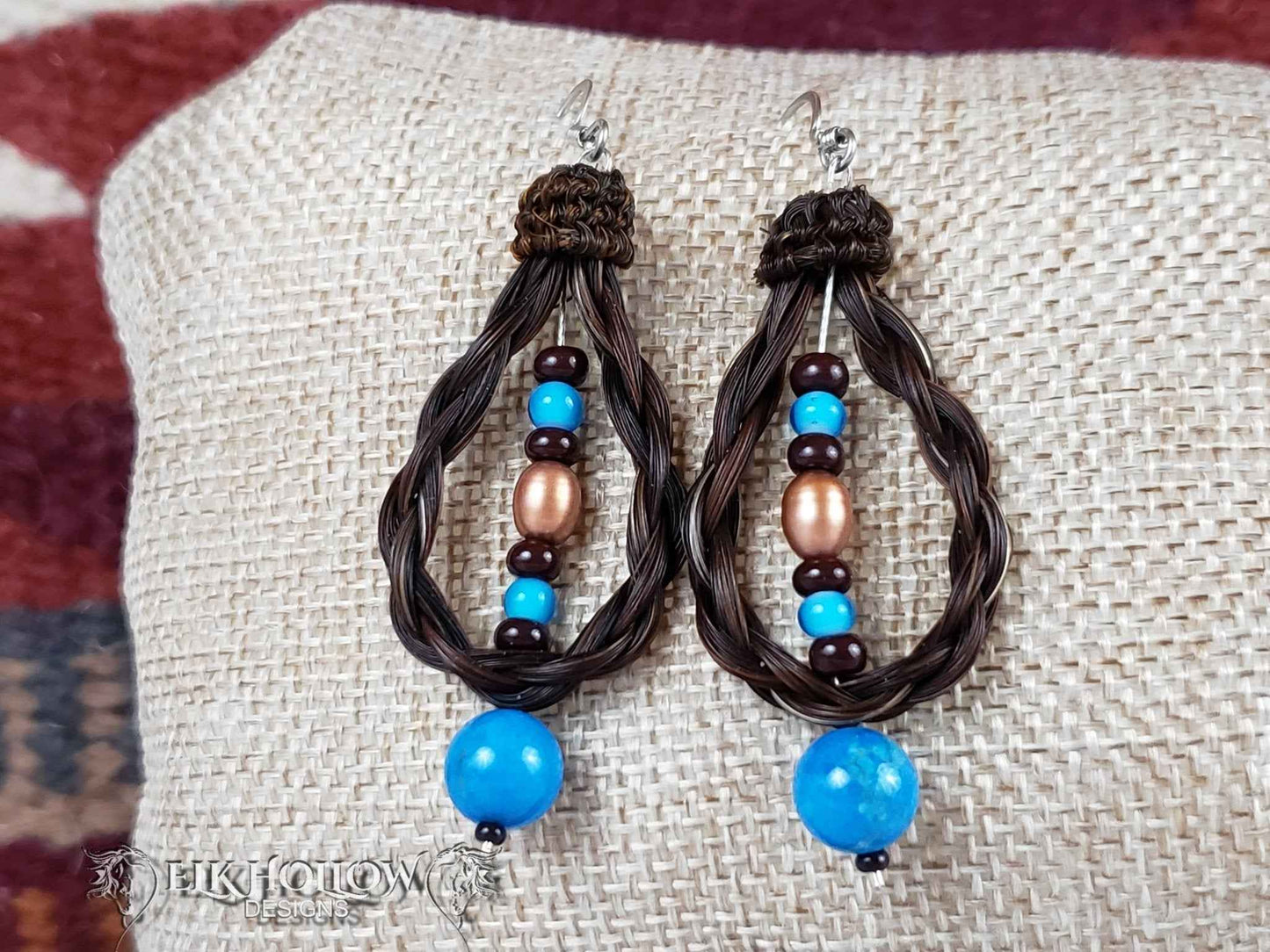 Braided Horse Hair Beaded Loop Earrings