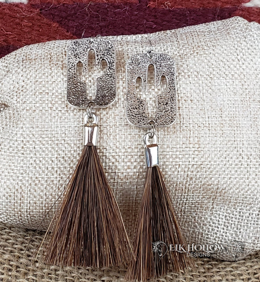 Cactus Horse Hair Tassel Earrings - Elk Hollow DesignsCactus Horse Hair Tassel Earrings