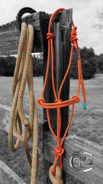 Clinician Rope Halter and Lead Rope Set - Burnt Orange - Elk Hollow Designs