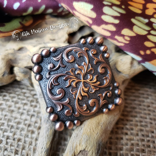 Copper Square Scroll Wild Rag Slide - Elk Hollow DesignsCopper Square Scroll Wild Rag Slide