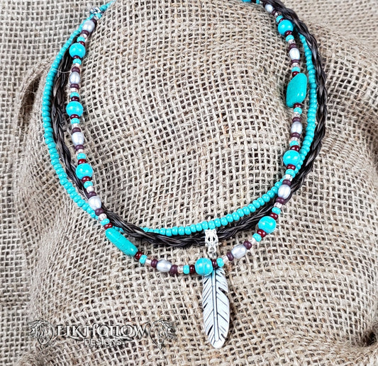 Feather Pendant Braided Horse Hair Necklace - Elk Hollow DesignsFeather Pendant Braided Horse Hair Necklace