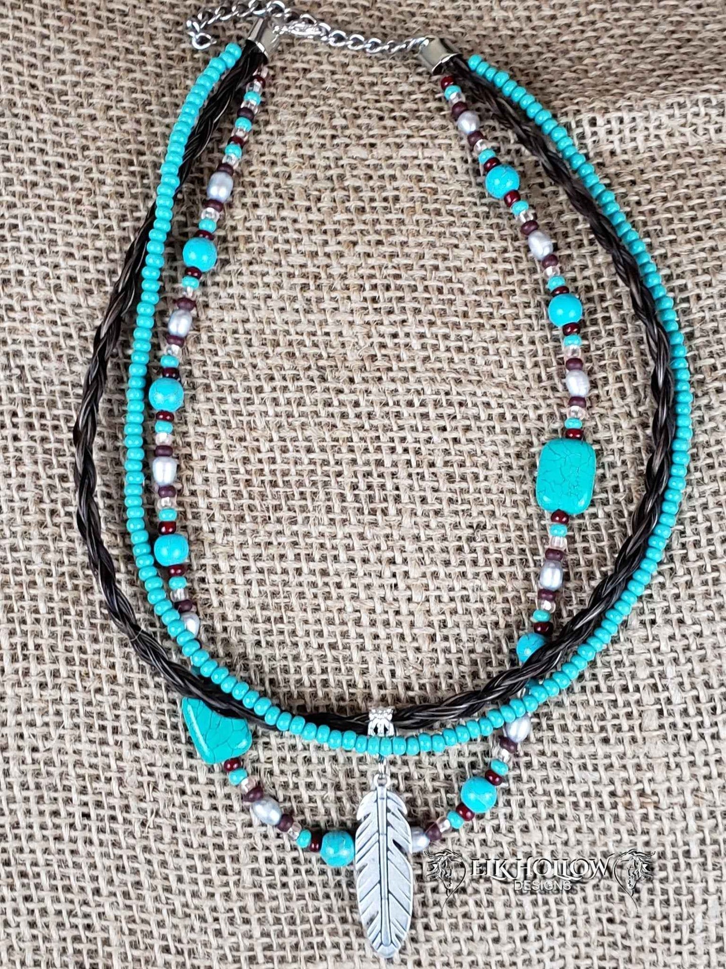 Feather Pendant Braided Horse Hair Necklace