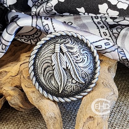 Feathers with Roped Edge Wild Rag Slide - Elk Hollow DesignsFeathers with Roped Edge Wild Rag Slide