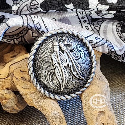 Feathers with Roped Edge Wild Rag Slide - Elk Hollow DesignsFeathers with Roped Edge Wild Rag Slide