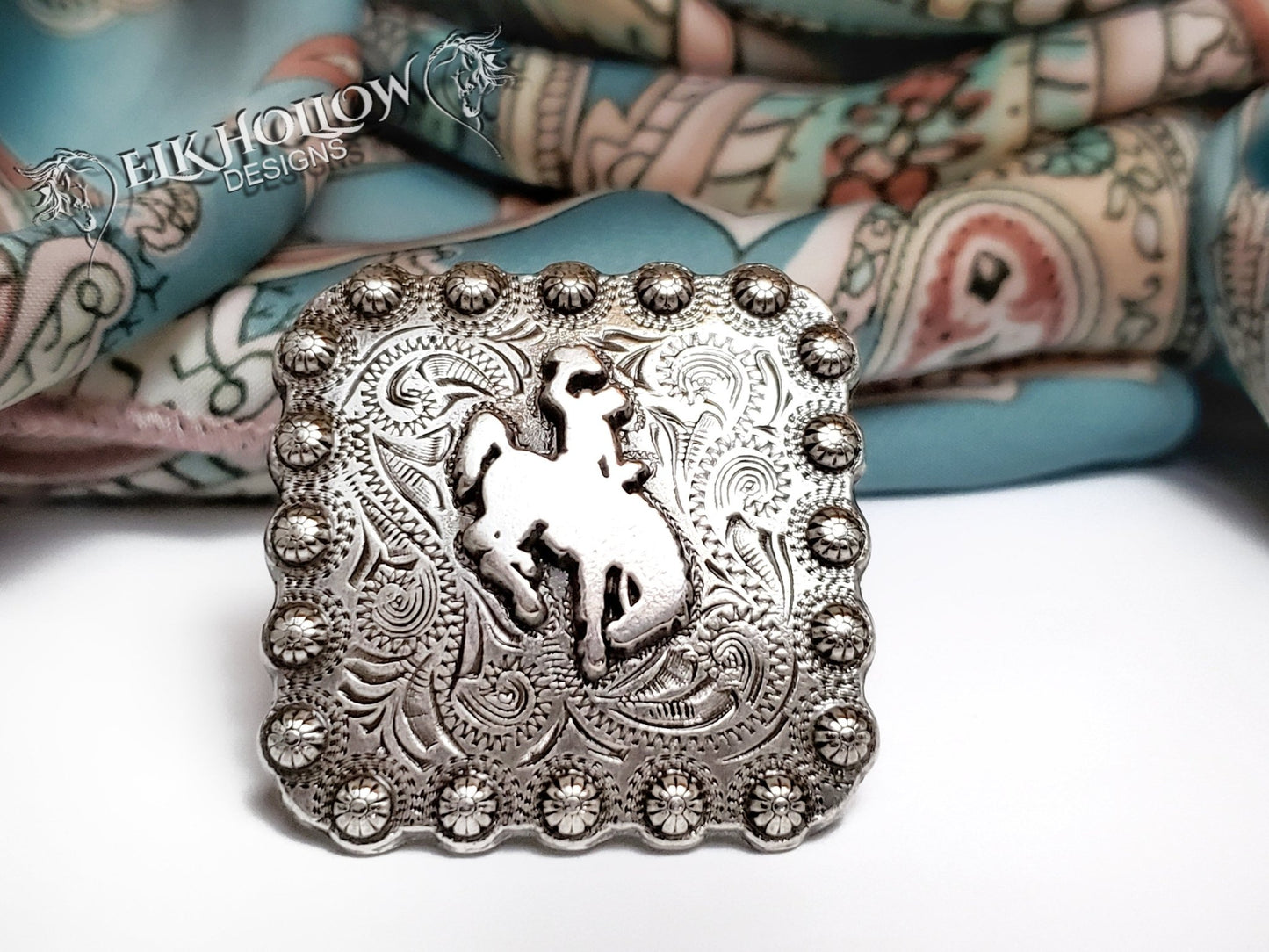 Square Berry Buckin' Bronco Wild Rag Slide - Elk Hollow DesignsSquare Berry Buckin' Bronco Wild Rag Slide