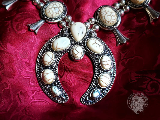 Squash Blossom Natural White Stone Statement Necklace