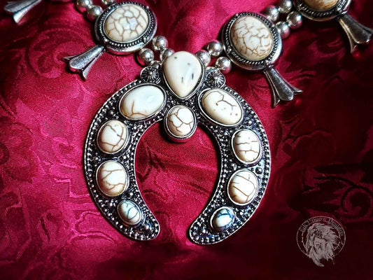 Squash Blossom Natural White Stone Statement Necklace