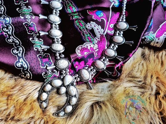 Squash Blossom Natural White Stone Statement Necklace
