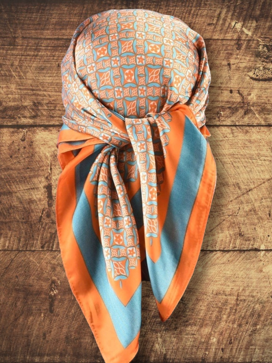 Geometric Wild Rag - Turquoise and Orange - Elk Hollow Designs