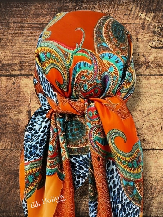 Paisley Wild Rag - Orange and Blues - Elk Hollow Designs