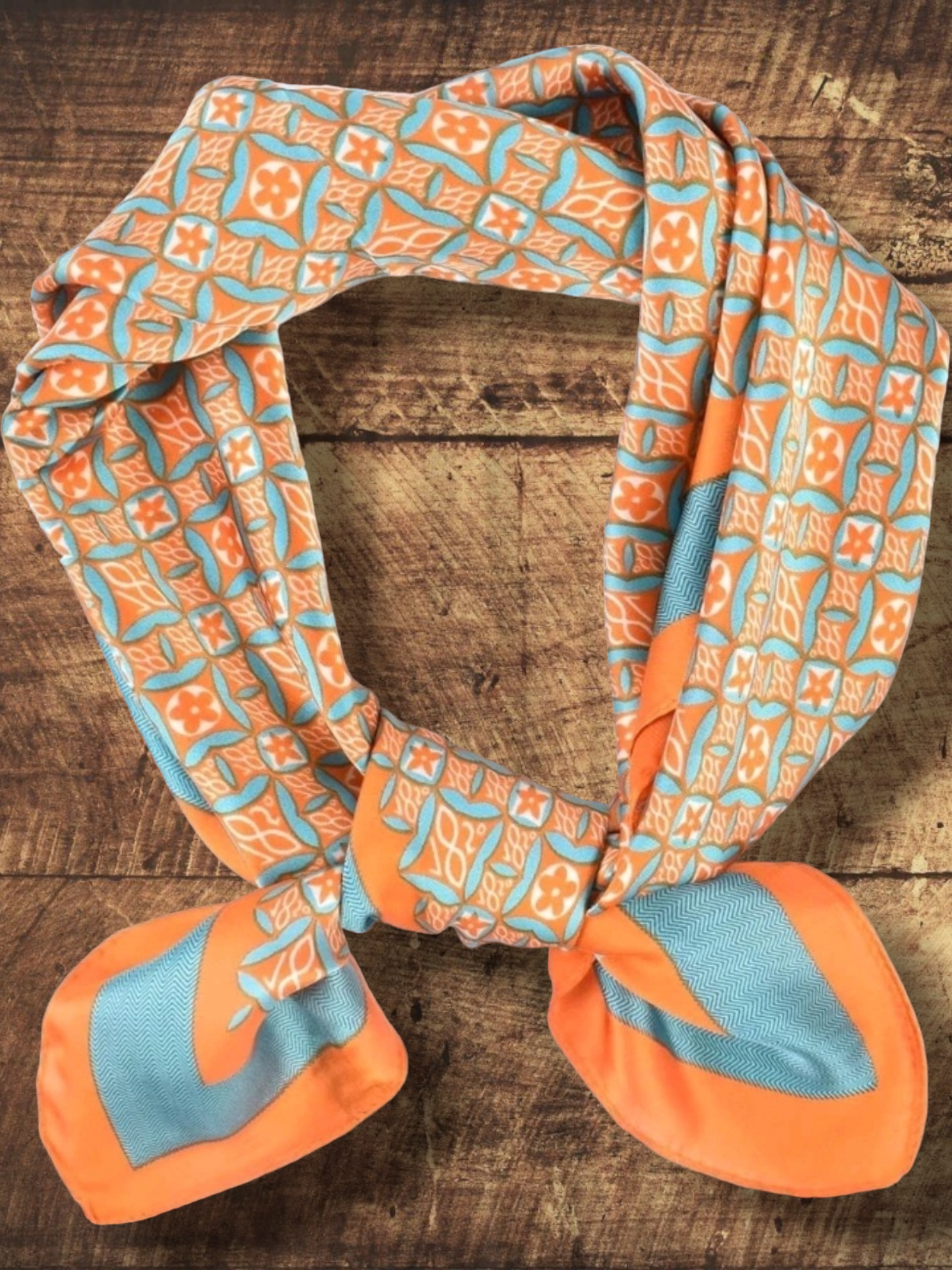 Geometric Wild Rag - Turquoise and Orange - Elk Hollow Designs